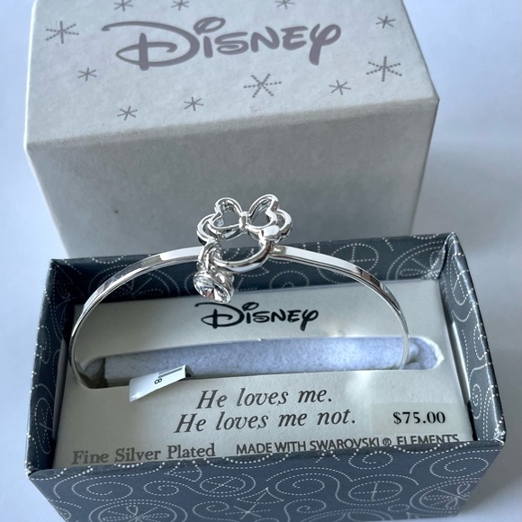 NEW Disney Minnie Mouse He Loves Me A lot Bracelet Clear Crystal Charm Silver - Picture 4 of 6